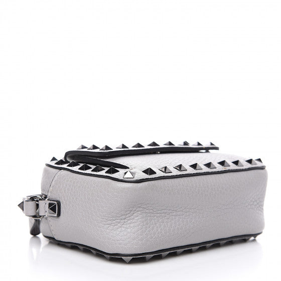 VALENTINO Gray Leather Rockstuds Camera Shoulder Bag