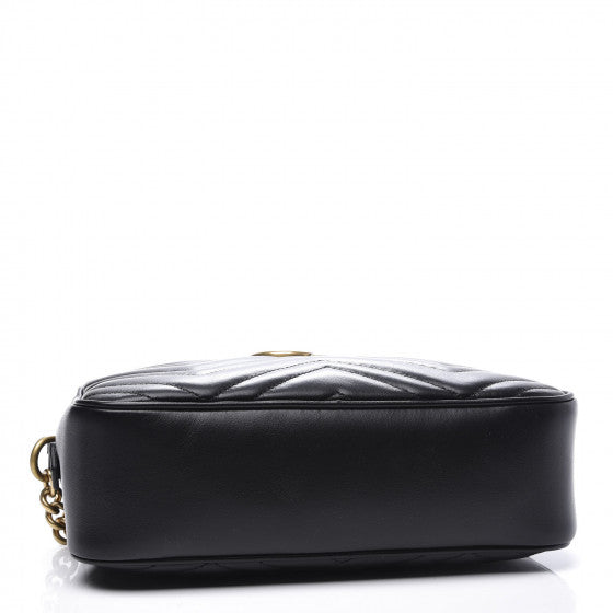 GUCCI Black Chevron Leather Small Marmont Shoulder Bag