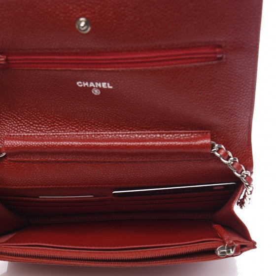CHANEL Red Caviar Quilted Wallet On A Chain Shoulder Bag