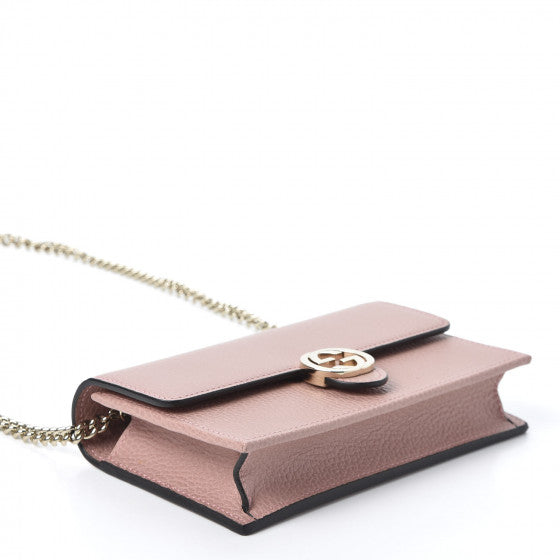 GUCCI Pink Leather Interlocking G Wallet Crossbody Bag