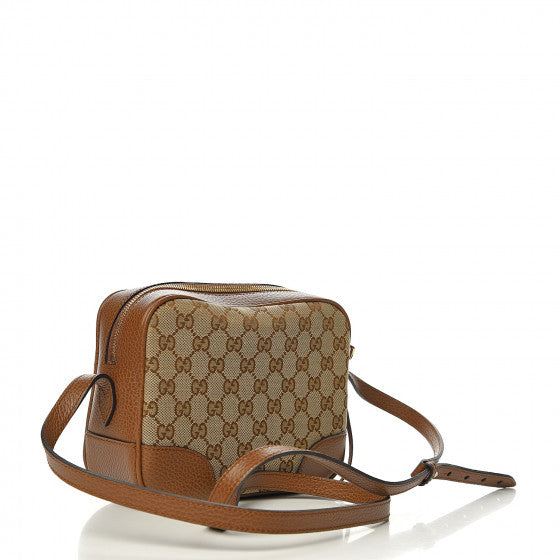 GUCCI Monogram & Brown Leather Bree Crossbody Bag