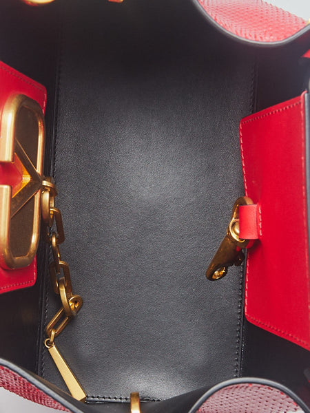 VALENTINO Red Python Leather Tote Bag