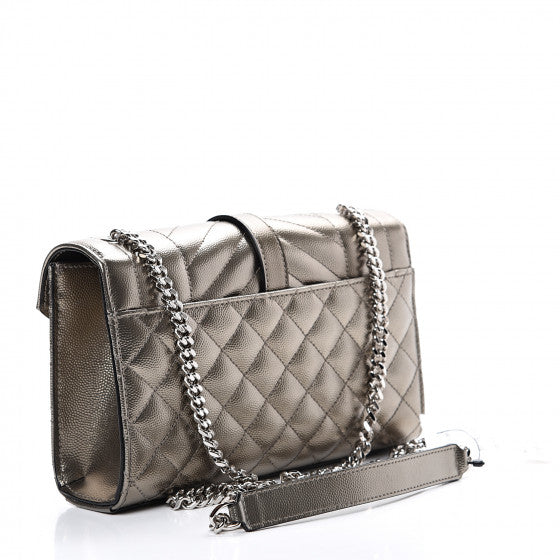 YVES SAINT LAURENT Silver Chevron Leather Shoulder Bag