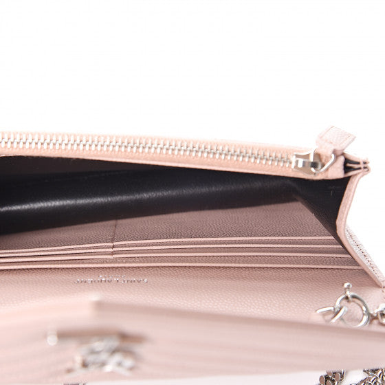 YVES SAINT LAURENT Light Pink Chevron Leather Wallet Crossbody Bag