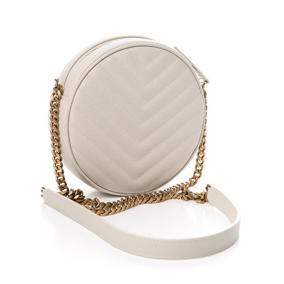 YVES SAINT LAURENT White Chevron Leather Round Crossbody Bag