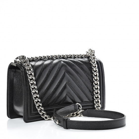CHANEL Black Chevron Leather Boy Flap Shoulder Bag