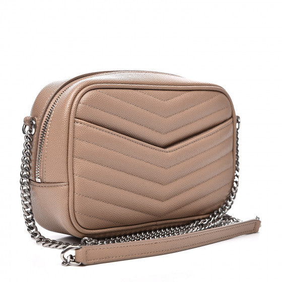 YVES SAINT LAURENT Beige Chevron Leather Lou Camera Shoulder Bag