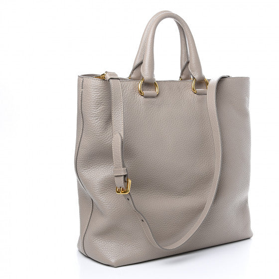 PRADA Gray Leather Vitello Daino Tote Bag