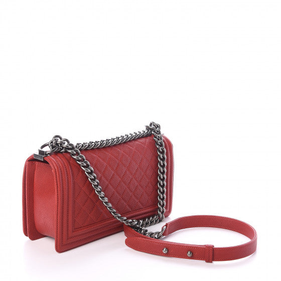 CHANEL Red Caviar Quilted Boy Flap Shoulder Bag