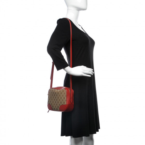 GUCCI Monogram & Red Leather Bree Crossbody Shoulder Bag