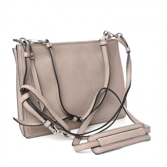 PRADA Beige Leather Double Zip Crossbody Bag