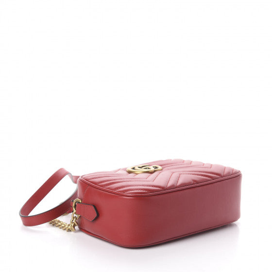 GUCCI Red Chevron Leather Small Marmont Shoulder Bag
