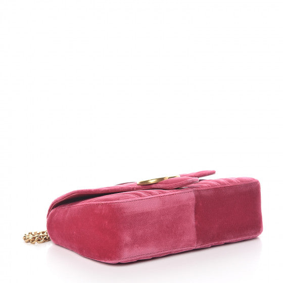 GUCCI Pink Velvet & Leather Marmont Shoulder Bag