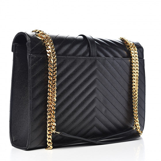 YVES SAINT LAURENT Black Chevron Leather Satchel Shoulder Bag