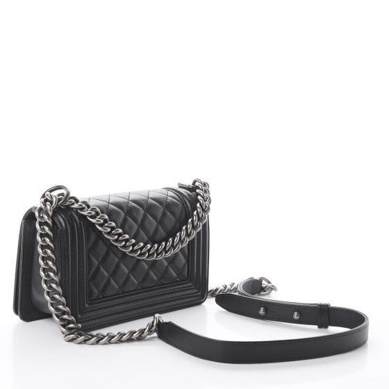 CHANEL Black Caviar Quilted Boy Flap Small Shoulder Bag