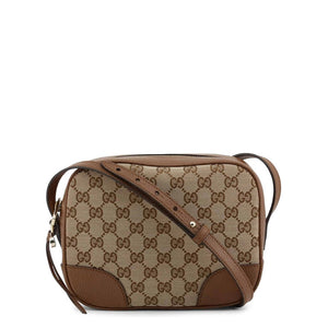 GUCCI Brown Leather & Supreme Monogram Canvas Crossbody Bag