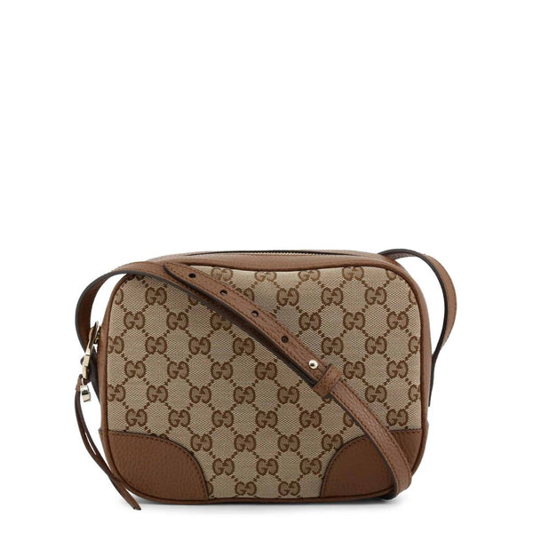 GUCCI Brown Leather & Supreme Monogram Canvas Crossbody Bag