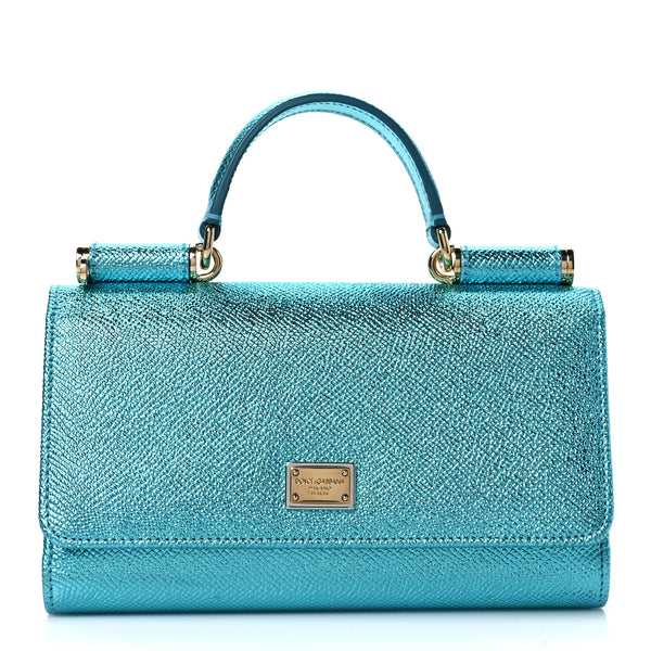 DOLCE & GABBANA Metallic Blue Leather Crossbody Bag