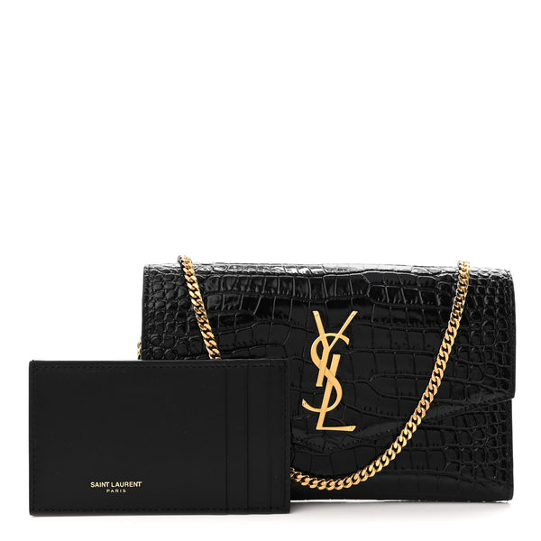 YVES SAINT LAURENT Black Leather Wallet Crossbody Bag