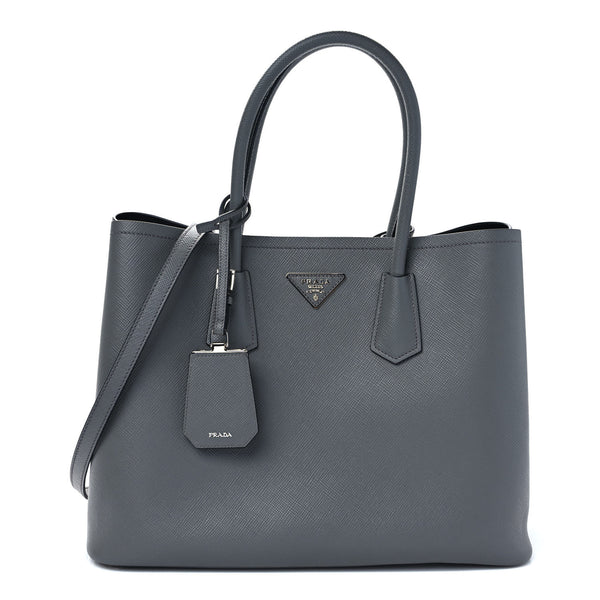 PRADA Gray Leather Tote Bag