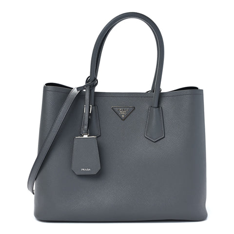 PRADA Gray Leather Tote Bag