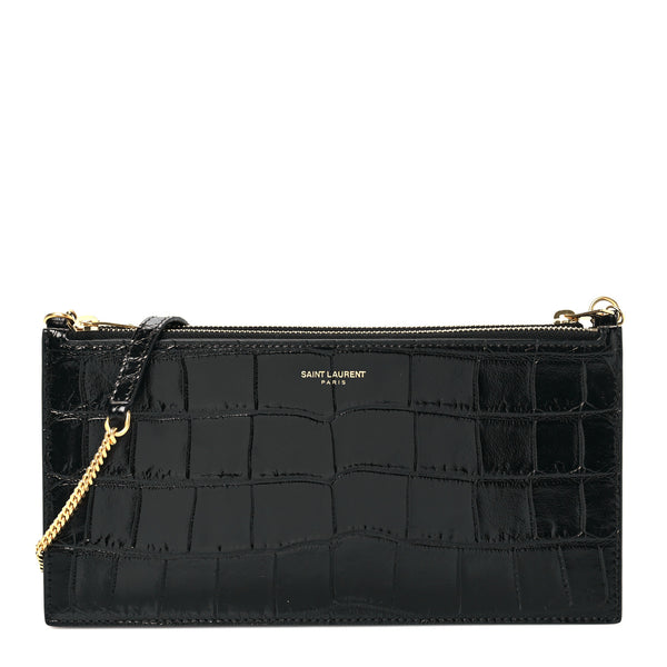 YVES SAINT LAURENT Black Leather Crossbody Clutch Bag