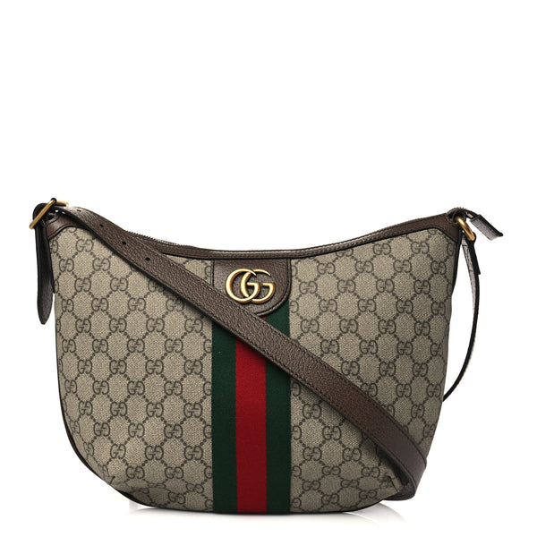 GUCCI Supreme Monogram Canvas & Brown Leather Hobo Bag