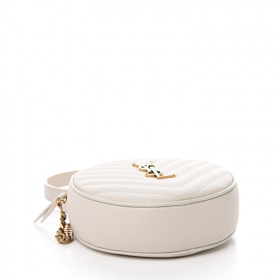 YVES SAINT LAURENT White Chevron Leather Round Crossbody Bag