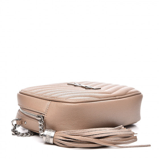 YVES SAINT LAURENT Beige Chevron Leather Lou Camera Shoulder Bag