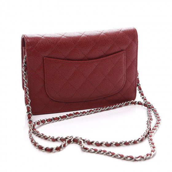 CHANEL Red Caviar Quilted Wallet On A Chain Shoulder Bag