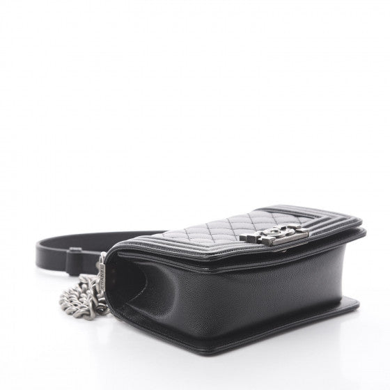 CHANEL Black Caviar Quilted Boy Flap Small Shoulder Bag