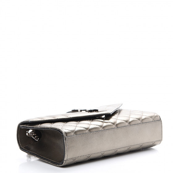 YVES SAINT LAURENT Silver Chevron Leather Shoulder Bag