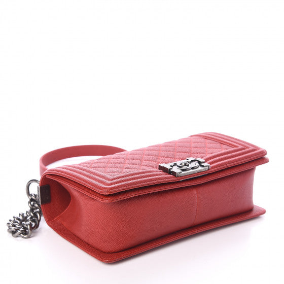 CHANEL Red Caviar Quilted Boy Flap Shoulder Bag