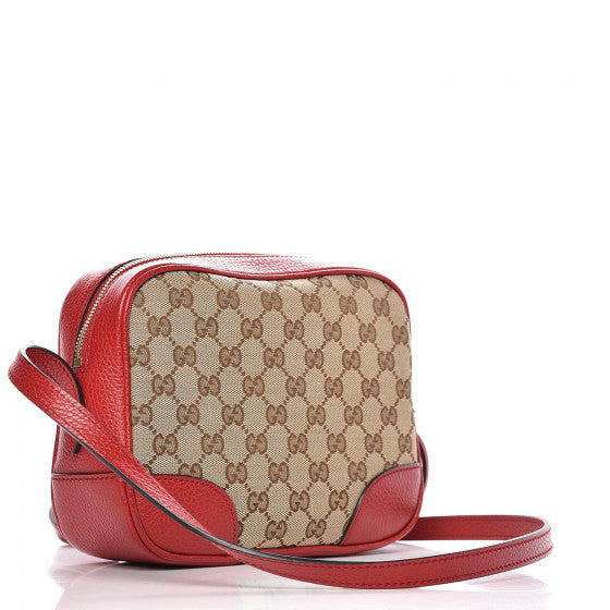 GUCCI Monogram & Red Leather Bree Crossbody Shoulder Bag