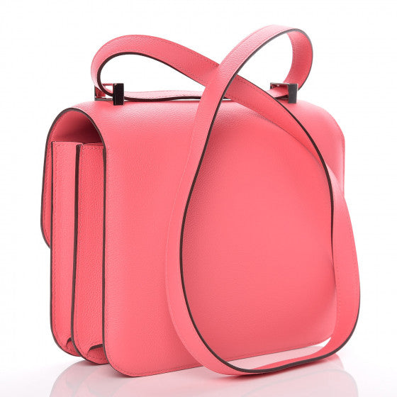 HERMES Pink Rose Azalee Leather Evercolor Constance 24 Shoulder Bag