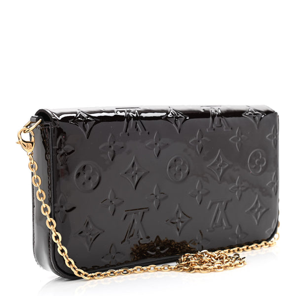 LOUIS VUITTON Dark Red Embossed Patent Leather Crossbody Wallet Bag