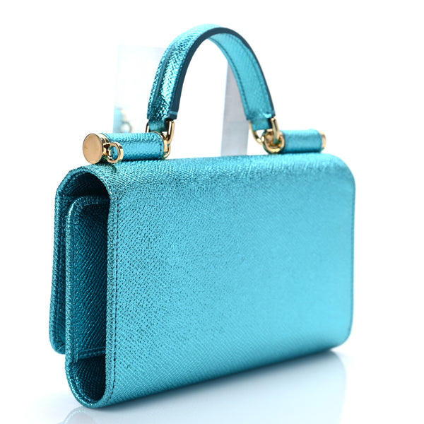 DOLCE & GABBANA Metallic Blue Leather Crossbody Bag