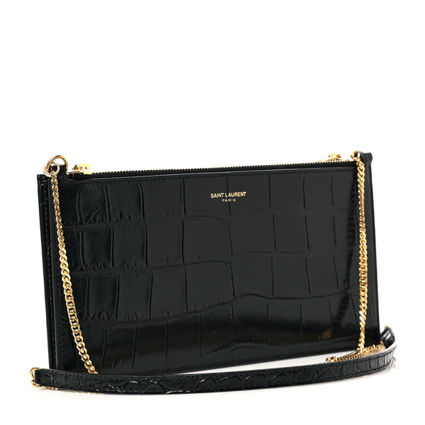 YVES SAINT LAURENT Black Leather Crossbody Clutch Bag
