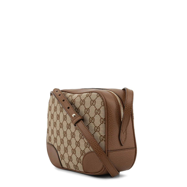 GUCCI Brown Leather & Supreme Monogram Canvas Crossbody Bag