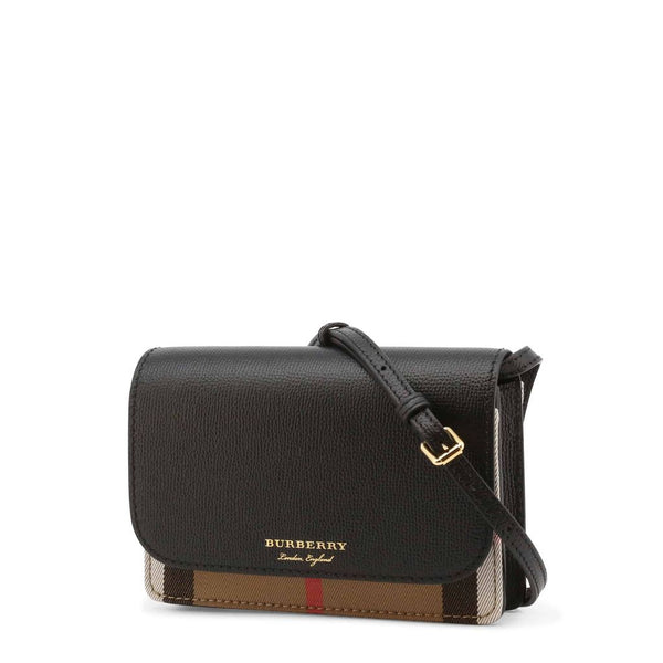 BURBERRY Black Leather & Nova Check Crossbody Bag