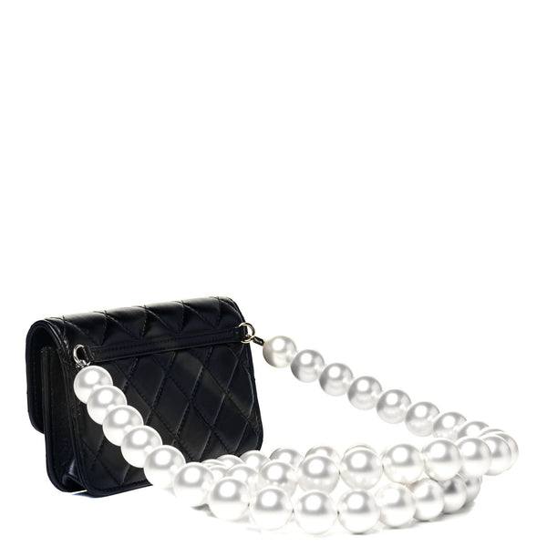 CHANEL Black Leather & Pearls Clutch Bag