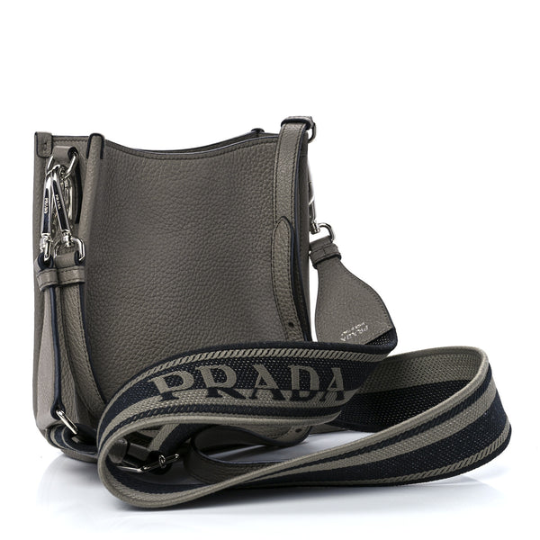 PRADA Gray Leather Shoulder Bag
