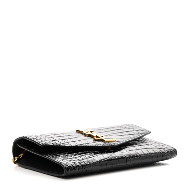 YVES SAINT LAURENT Black Leather Wallet Crossbody Bag