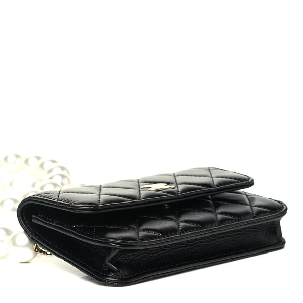 CHANEL Black Leather & Pearls Clutch Bag