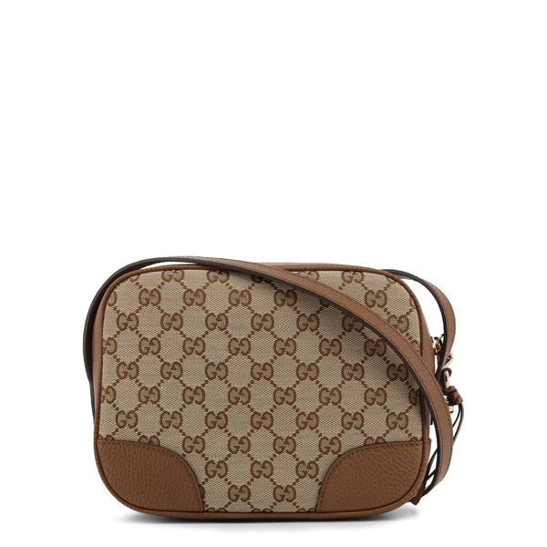 GUCCI Brown Leather & Supreme Monogram Canvas Crossbody Bag