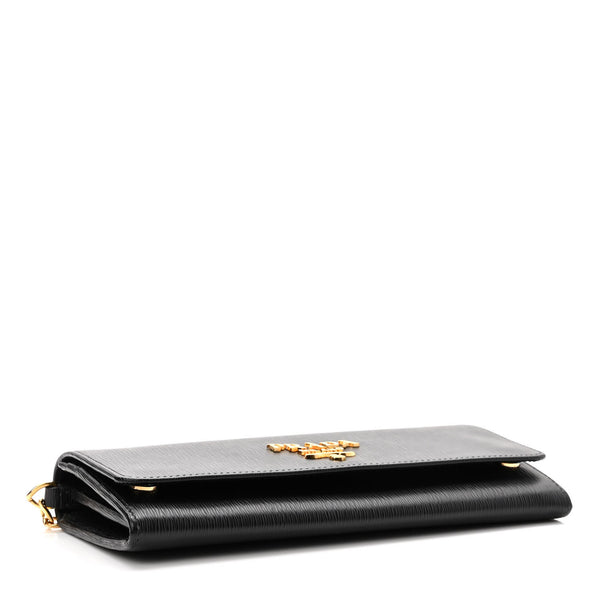 PRADA Black Leather Wallet Crossbody Bag
