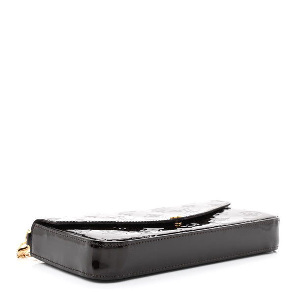 LOUIS VUITTON Dark Red Embossed Patent Leather Crossbody Wallet Bag