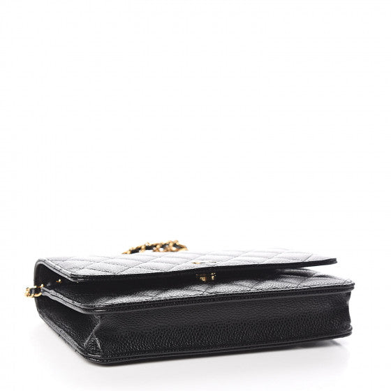 CHANEL Black Caviar Quilted Leather Wallet On A Chain Shoulder Bag